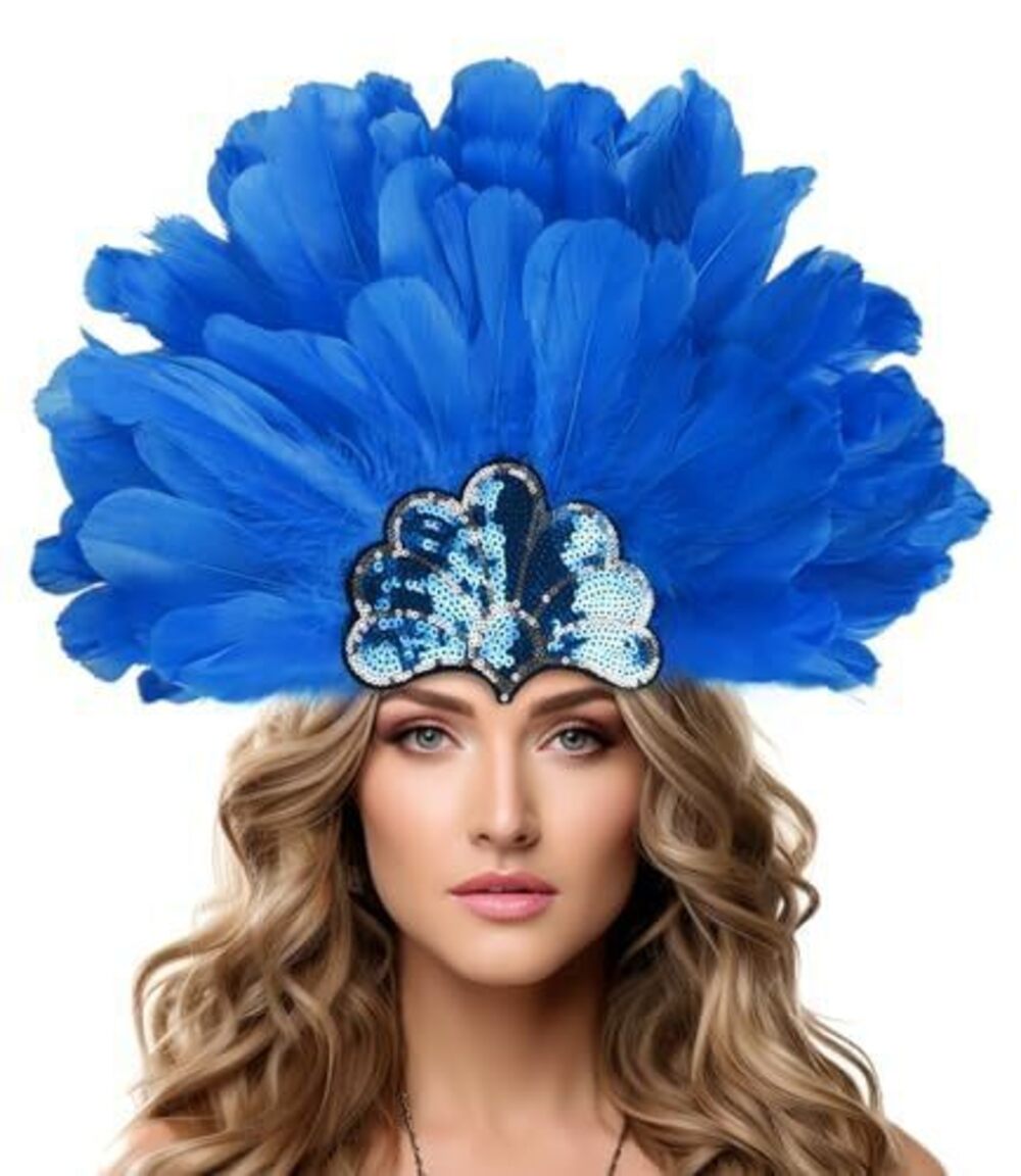 5036 Black Feather Headpiece Carnival Caribbean Headdress Showgirl